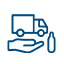 Line art icon of a hand holding a charger tank, representing fast delivery service.