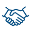 Line art icon showing a handshake, symbolizing professional business partnership.