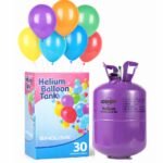 Helium balloon tank kit with colorful balloons, ideal for birthday parties and celebrations.